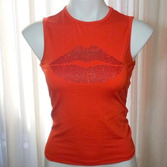 Hotkiss Tops - Hotkiss Glitter Lips Stretch Tank in Size Small